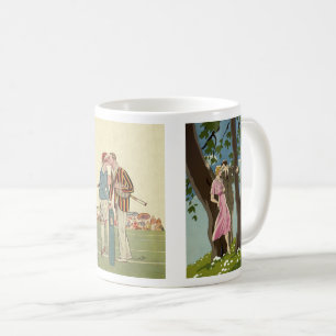 Caneca De Café 3 Newlyweds Românticos Com Arte Vintage Diferente