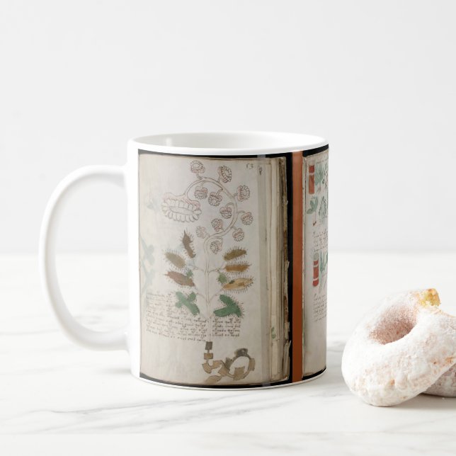 Caneca De Café 3 Páginas do Códice Botânico do Manuscrito Voynich (Com Donut)