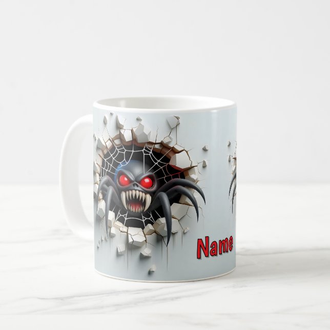 Caneca De Café 3D - Aranha Assustadora Impressa (Frente Esquerda)
