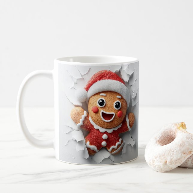 Caneca De Café 3D Christmas Gingerbread Hole In A Wall Mug Wrap (Com Donut)