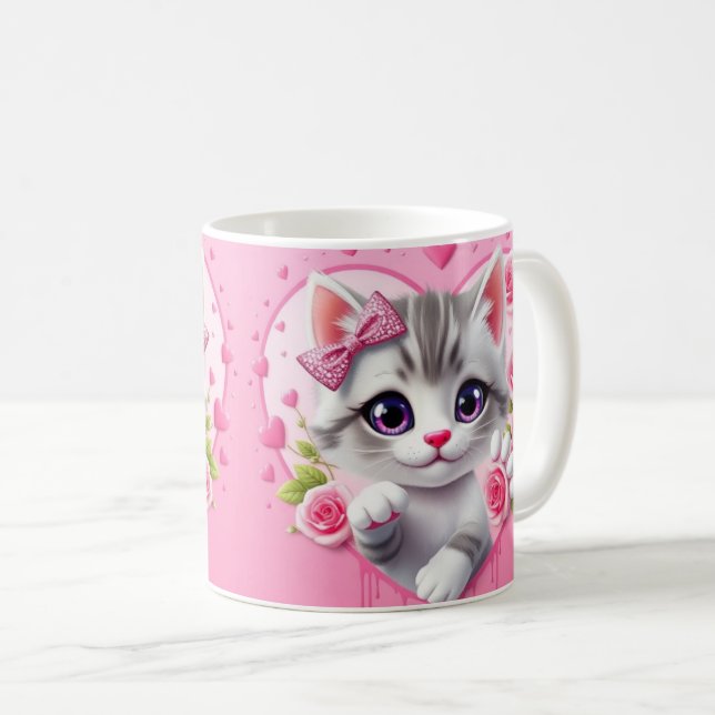 Caneca De Café 3d design de quebra-cabeça de gato giro (Frente Esquerda)