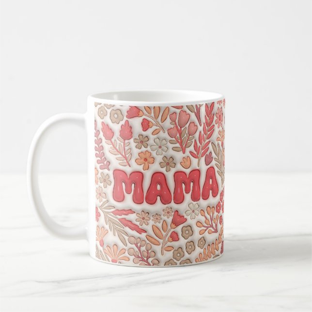 Caneca De Café 3D Flores de Boho Vermelho Infladas Mamãe (Esquerda)