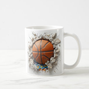 Caneca De Café 3D Laranja Basquetebol aparece através da quebra d