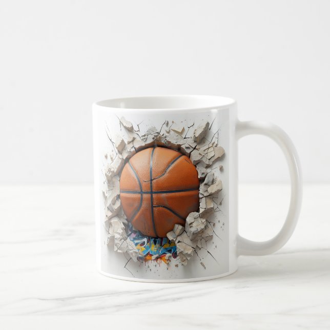 Caneca De Café 3D Laranja Basquetebol aparece através da quebra d (Direita)