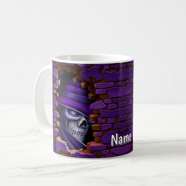 Caneca De Café 3D Olhar Muro Impresso Quebra-Cabeça Assustadora F (Frente Esquerda)