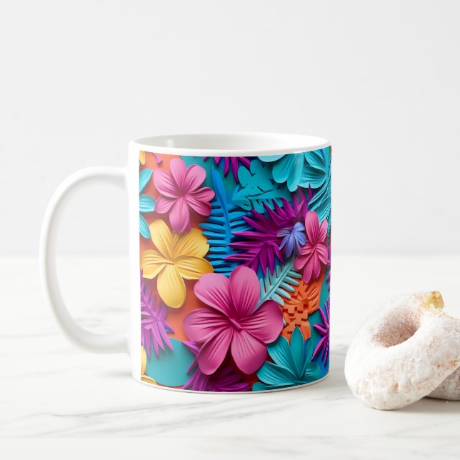 Caneca De Café 3D Parecendo Flores Tropicais Impressas Do Havaí (Com Donut)