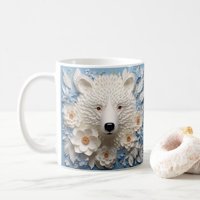 Caneca De Café 3D Parecendo Um Urso Polar Branco Impresso (Com Donut)