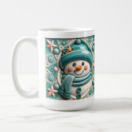 Caneca De Café 3D Teal Christmas Snowman