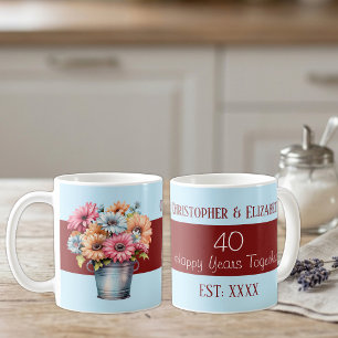 Caneca De Café 40º aniversário de rubi nomes de flores azuis