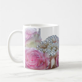 Caneca De Café 4008 - Rosas brancas e cor-de-rosa com pérolas
