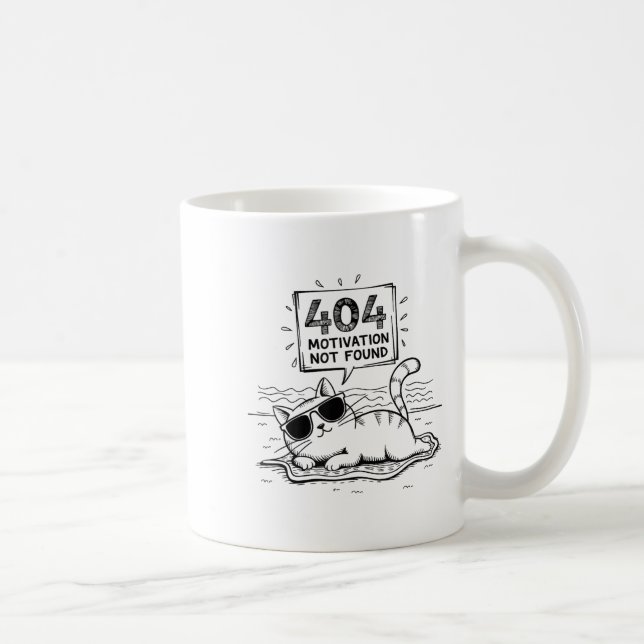Caneca De Café 404 Motivation Not Found Funny Lazy Cat Humor Cat  (Direita)