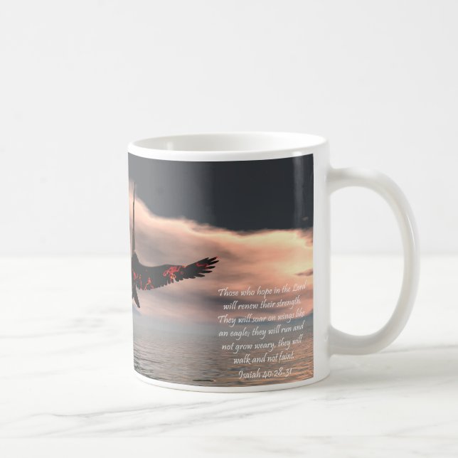 Caneca De Café 40:28 de Isaiah do verso da bíblia - 31 com Eagle (Direita)