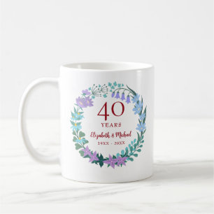 Caneca De Café 40 anos Ruby Floral Bluebell Lilac Wreath