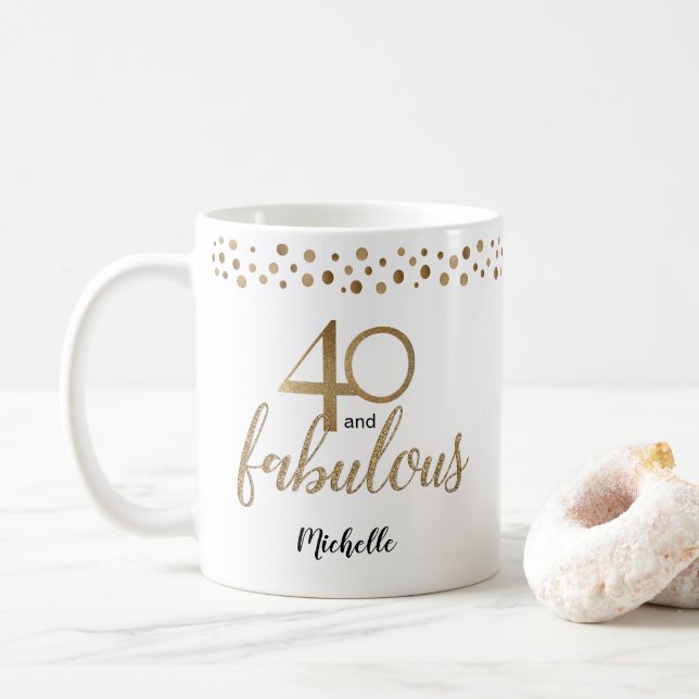 Caneca De Café 40 e aniversário de 40 anos fabuloso dourado (Com Donut)