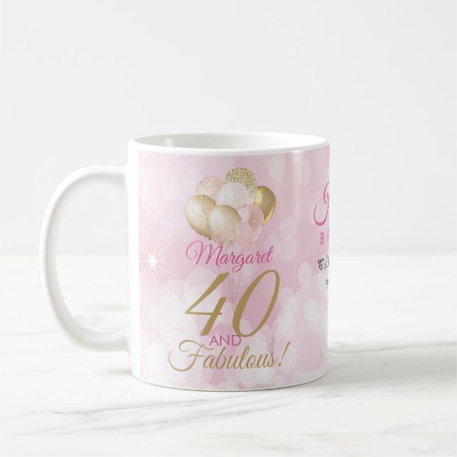 Caneca De Café 40 e balão fabuloso de aniversário de 40 anos Glit (Esquerda)