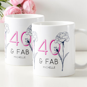 Caneca De Café 40 e fabuloso Festa de 40º Aniversário Floral Rosa
