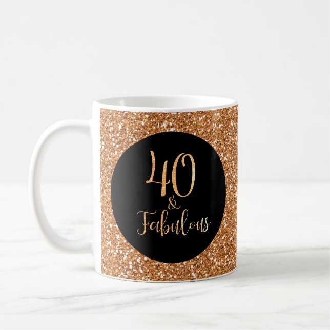 Caneca De Café 40 & Fabuloso Aniversário Dourado Brilhante Preto (Esquerda)