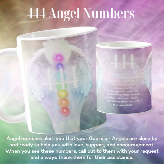 Caneca De Café 444 Números de anjos Chakra Angels Asas (Criador carregado)