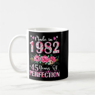 Caneca De Café 45 Anos Feito Em 1982 Floral Fofo Aniversário de 4