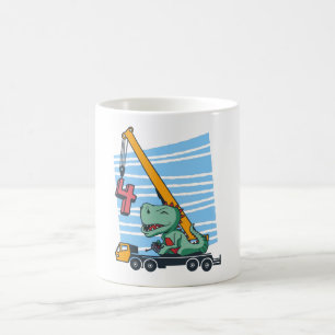 Caneca De Café 4 anos 4º aniversário Dinossauro da grua móvel