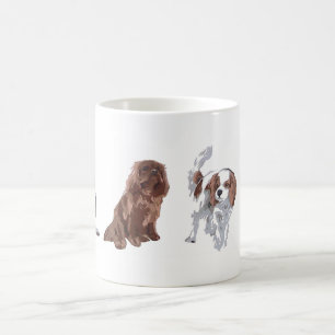 Caneca De Café 4 cores de Spaniels de rei Charles descuidados.