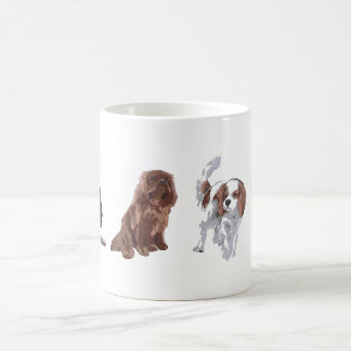 Caneca De Café 4 cores de Spaniels de rei Charles descuidados.