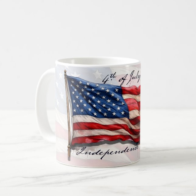 Caneca De Café 4 de Julho – Celebre com a Bandeira dos EUA (Frente Esquerda)