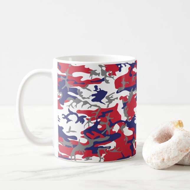 Caneca De Café 4 de Julho, Dia da Independência, Cinza Camuflagem (Com Donut)