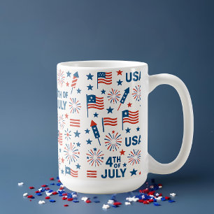 Caneca De Café 4 de julho 🇺 🇸   Fireworks, Stars & American