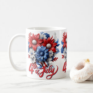 Caneca De Café 4 de julho Flores em Branco Vermelho e Patriótico