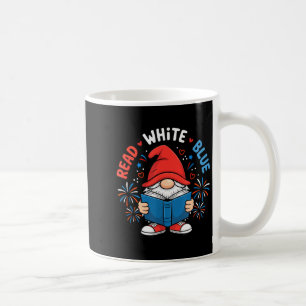 Caneca De Café 4 de Julho Leia Livro Branco Azul Gnome