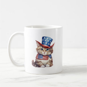 Caneca De Café 4 de julho Mug Gato Patriótico