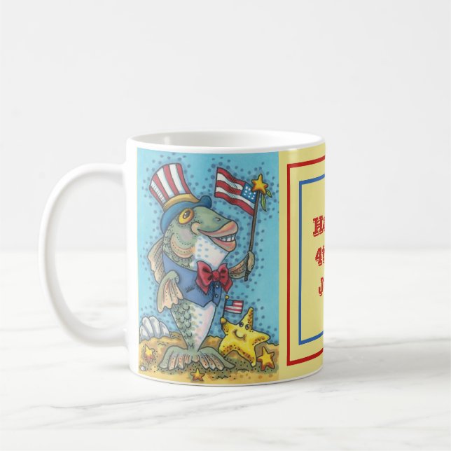 Caneca De Café 4 DE JULHO PATRIÓTICO PEIXE E PEIXE ESTARPÊS Cláss (Esquerda)