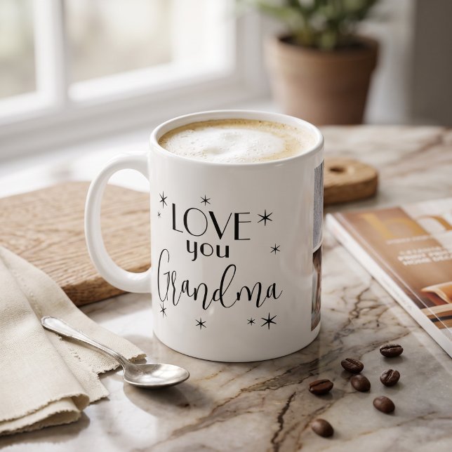 Caneca De Café 4 Modelo Personalizado de Colagem de Fotos e Texto (4 Photo Collage and Text Personalized Template Coffee Mug by Ricaso - change recipients name)
