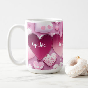 Caneca De Café 4 Nomes de Família de Corações