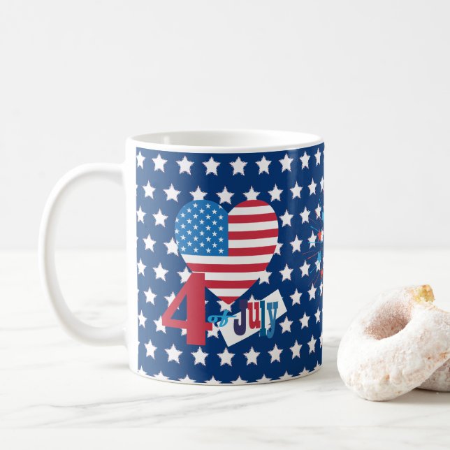Caneca De Café 4o de fogos-de-artifício americanos da estrela do (Com Donut)