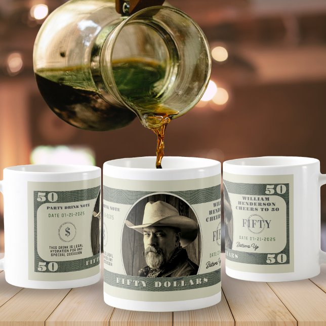 Caneca De Café 50º Aniversário Alega 50 Dólares Bill (50th Birthday Cheers to 50 Dollar Bill Coffee Mug
)