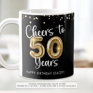 Caneca De Café 50º Aniversário Alegra a 50 anos de preto Dourado