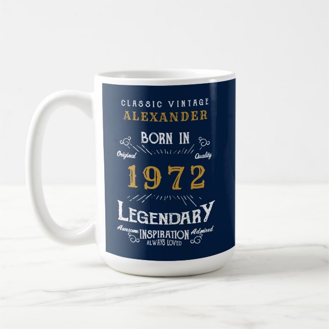 Caneca De Café 50º Aniversário de 1972 Legendário Azul Dourado Ap (Esquerda)
