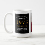 Caneca De Café 50º aniversário de 1973 Black Dourado Add Name Pho<br><div class="desc">Uma enorme caneca de fotos preta e dourada para aquelas pessoas especiais. Personalize facilmente o texto e a foto usando o modelo fornecido. Parte da gama de padrões de definição.</div>