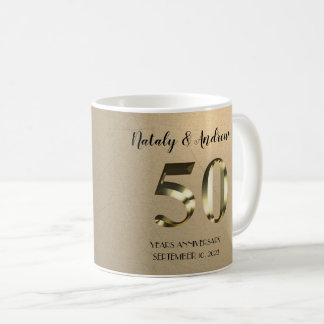 Caneca De Café 50º Aniversário de Casamento Dourado Metálico