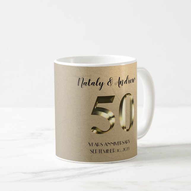 Caneca De Café 50º Aniversário de Casamento Dourado Metálico (Frente Esquerda)