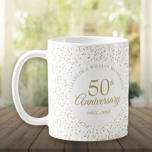 Caneca De Café 50º aniversário do casamento Dust Confetti Dourada