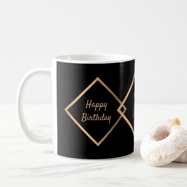 Caneca De Café 50º aniversário do Monograma Dourado Preto Persona (Com Donut)