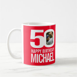 Caneca De Café 50º aniversário do nome de foto personalizada verm