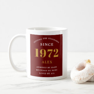 Caneca De Café 50º Aniversário Nome 1972 Chic Vermelho Dourado El