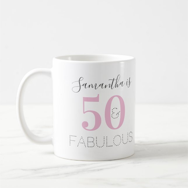 Caneca De Café 50º aniversário Personalizado 50 e fabuloso rosa (Esquerda)