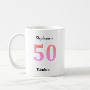 Caneca De Café 50º Aniversário Pink Rosa Rosa Dourada Nome da Gli