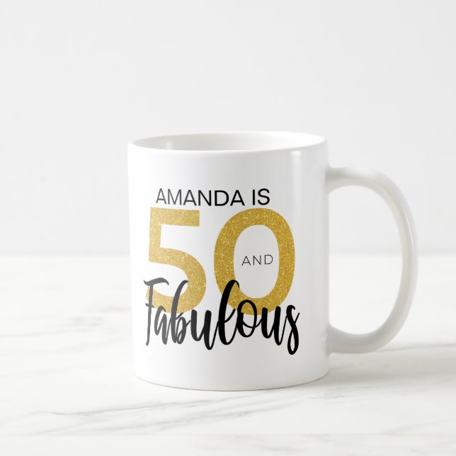 Caneca De Café 50º aniversário, preto e efeito Dourado personaliz (Direita)