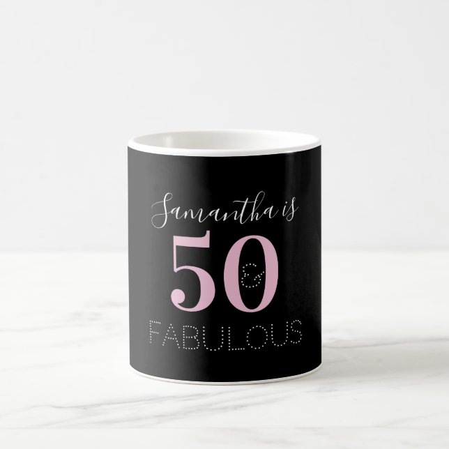 Caneca De Café 50º aniversário - Preto Personalizado Rosa (Centro)
